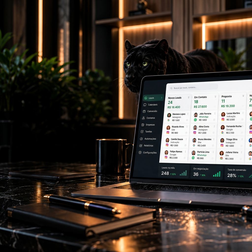 Cena de Implementação de CRM com telas digitais em um escritório
