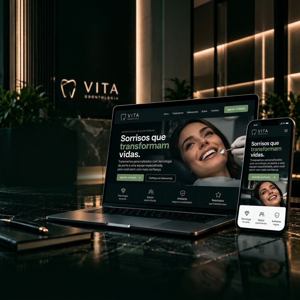 Cena de Sites e Landing Pages com telas digitais em um escritório